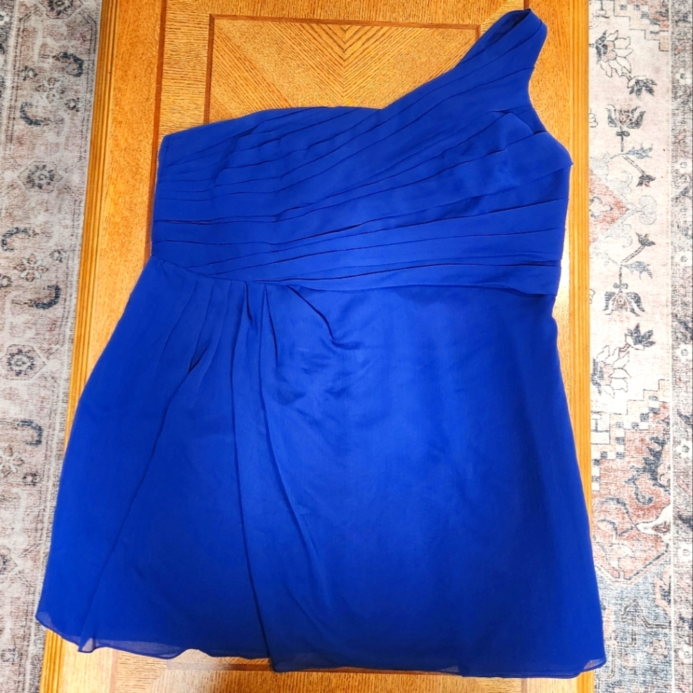 David's Bridal Sapphire One-Shoulder Bridesmaids Dress